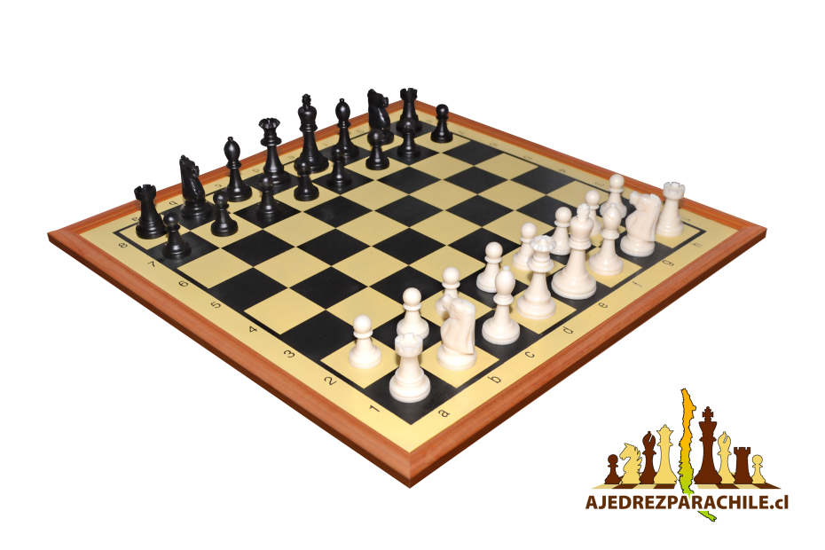 Juego de ajedrez completo con tablero rígido enmarcado dorado